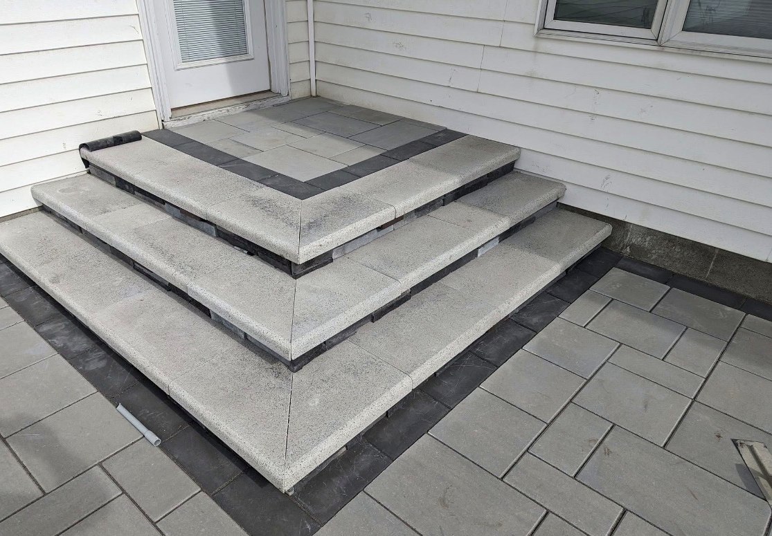 Modern gray pyramid paver steps