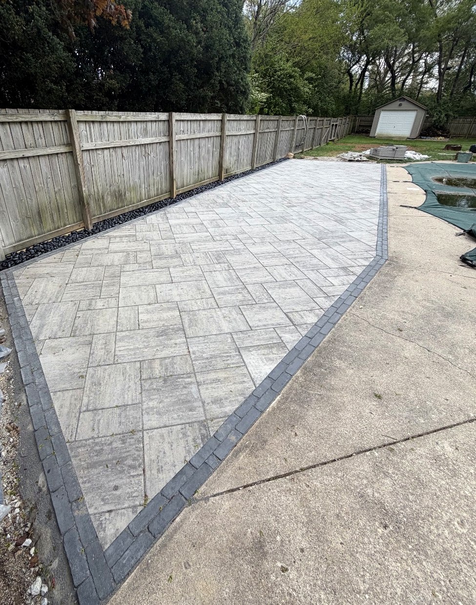 Gray paver walkway with charcoal border